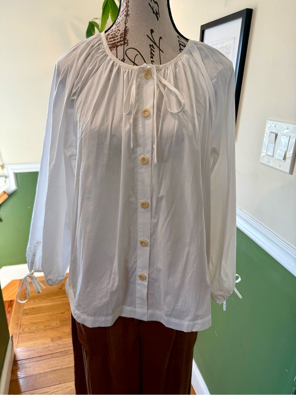 J. Crew White Button-Front Peasant Blouse
